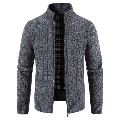 Men's High-Collar Textured Cardigan
