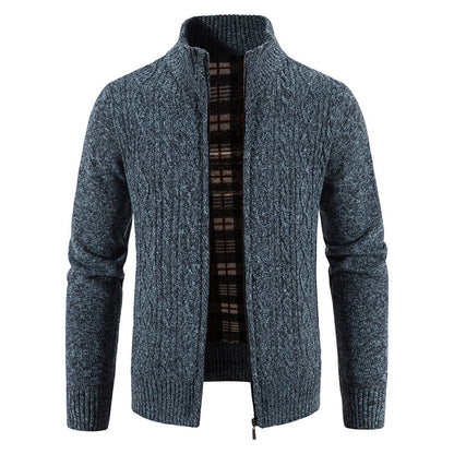 Men's High-Collar Textured Cardigan