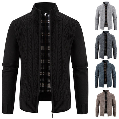 Men's High-Collar Textured Cardigan