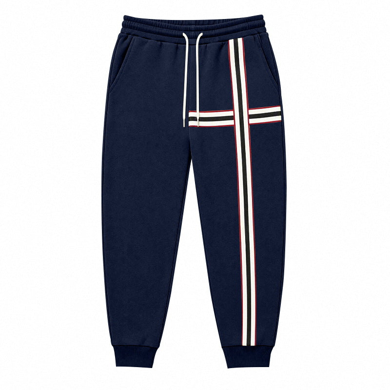 Men's Joggers with Contrast Side and Cross Stripes