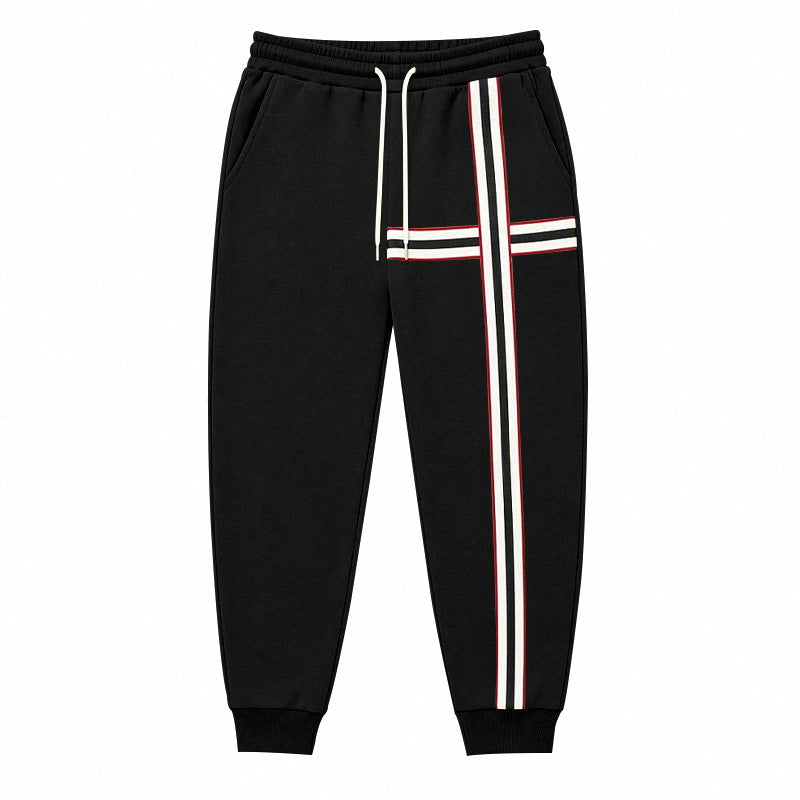 Men's Joggers with Contrast Side and Cross Stripes