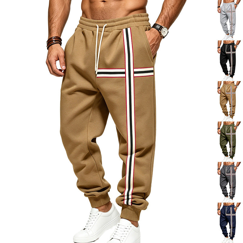 Men's Joggers with Contrast Side and Cross Stripes
