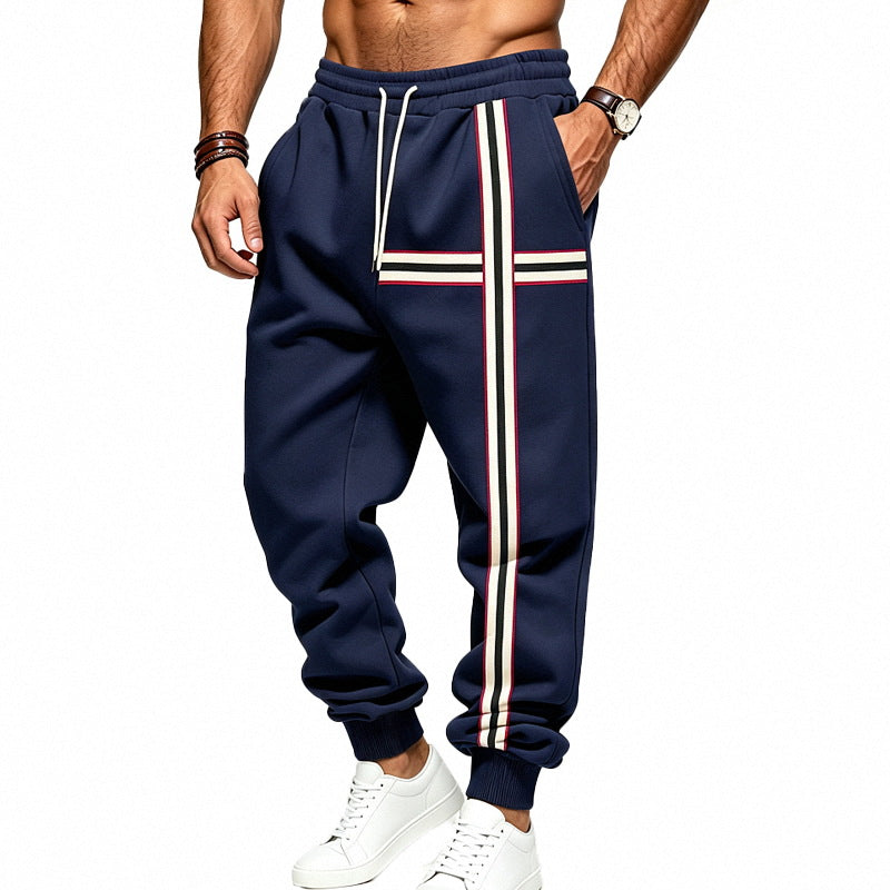 Men's Joggers with Contrast Side and Cross Stripes