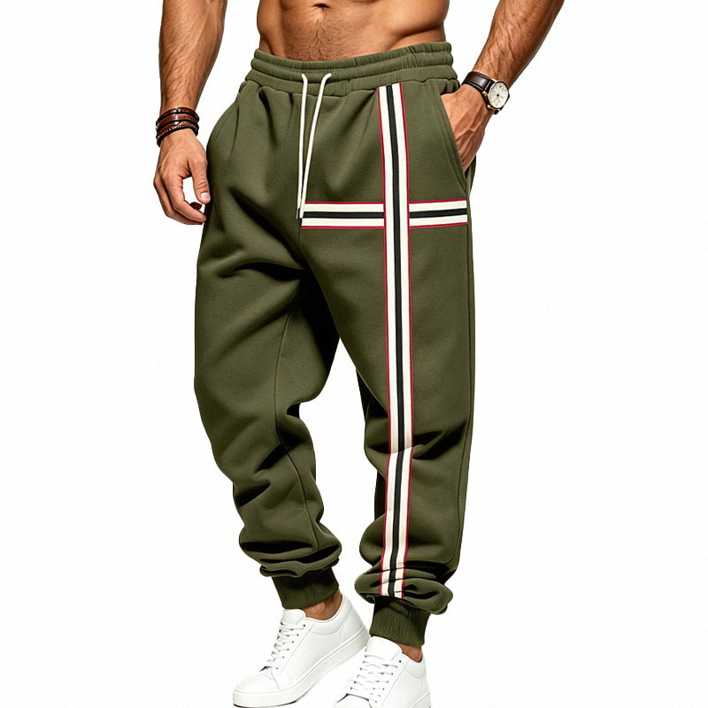 Men's Joggers with Contrast Side and Cross Stripes