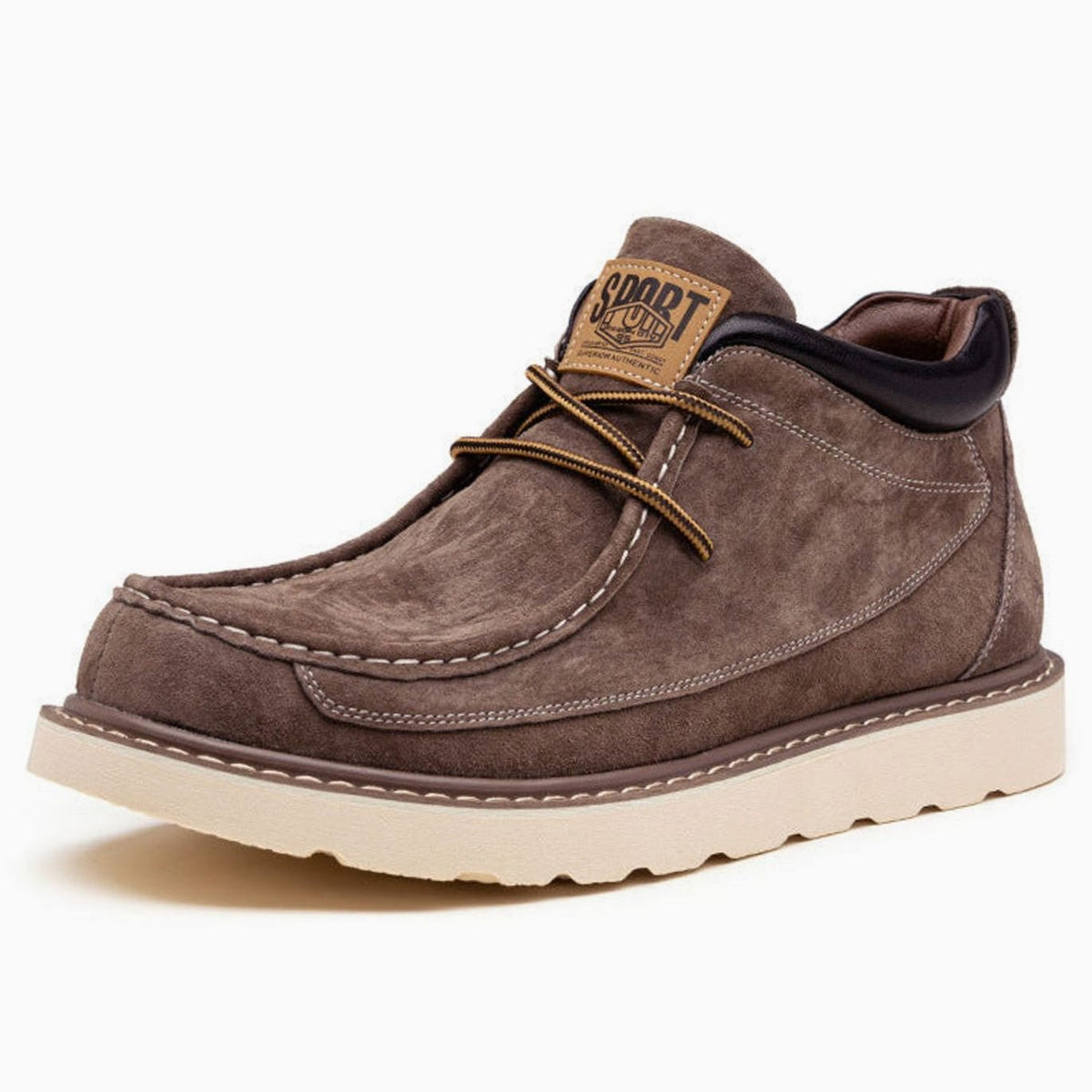 Men's Lace-Up Suede Moc Toe Wedge Boots