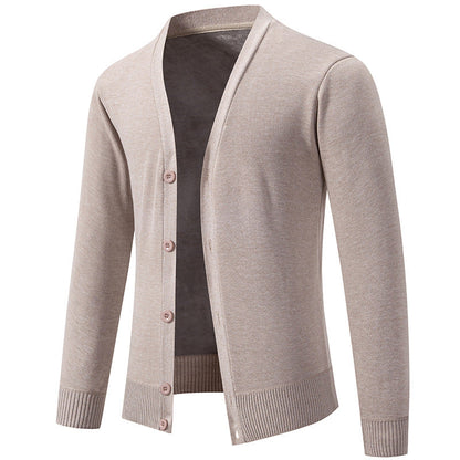 Men's Lightweight Fine-Knit V-Neck Cardigan with Concealed Button Placket and Ribbed Cuffs