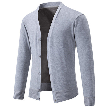 Men's Lightweight Fine-Knit V-Neck Cardigan with Concealed Button Placket and Ribbed Cuffs