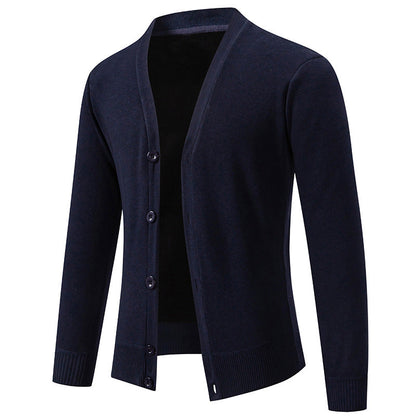 Men's Lightweight Fine-Knit V-Neck Cardigan with Concealed Button Placket and Ribbed Cuffs