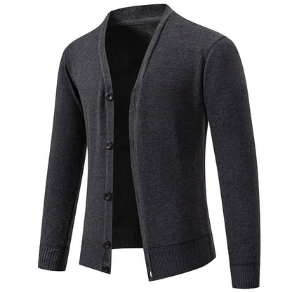 Men's Lightweight Fine-Knit V-Neck Cardigan with Concealed Button Placket and Ribbed Cuffs