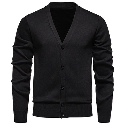 Men's Lightweight Fine-Knit V-Neck Cardigan with Concealed Button Placket and Ribbed Cuffs