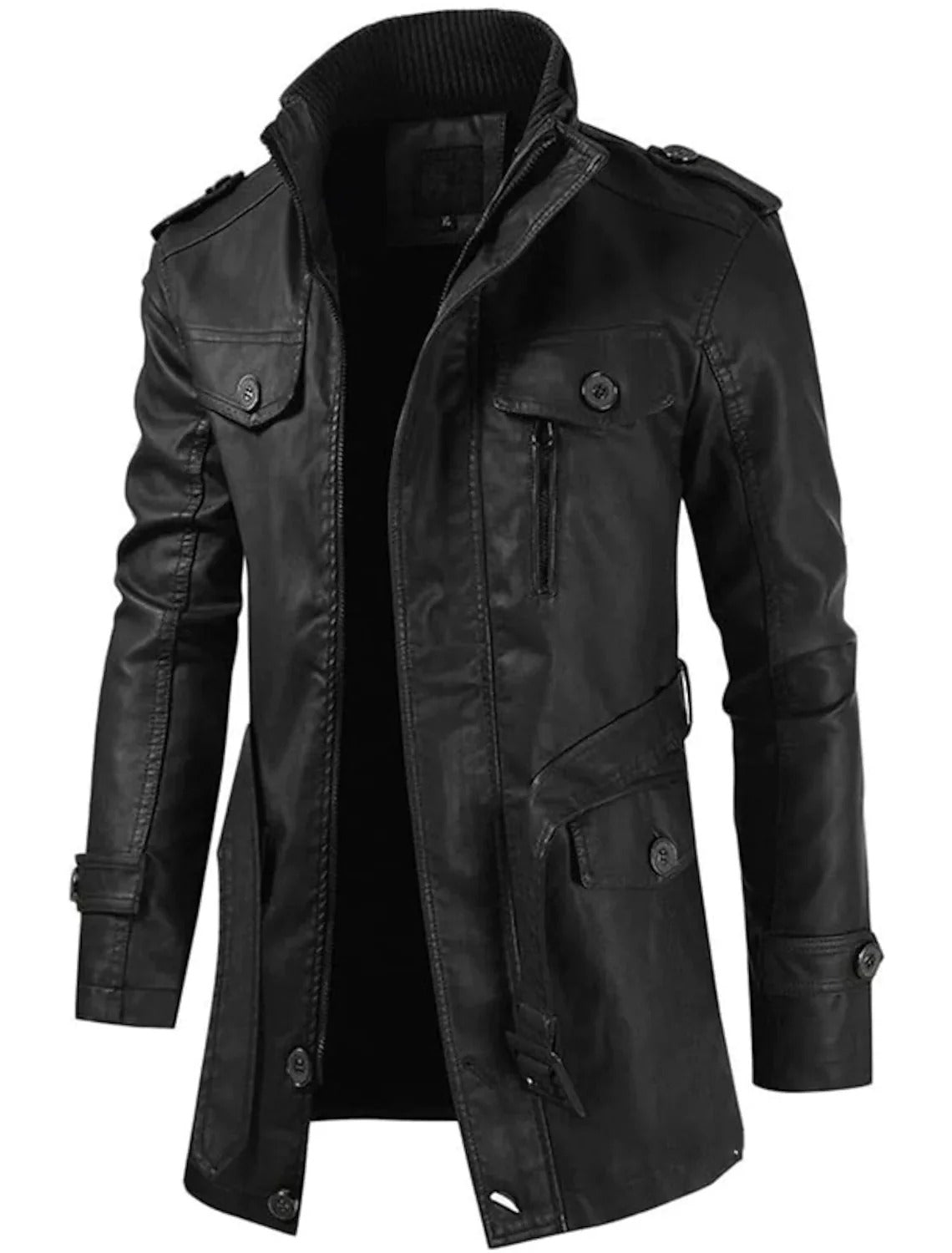 Men's Long Leather Coat – Comfortable Fit and Elegant Style for Winter
