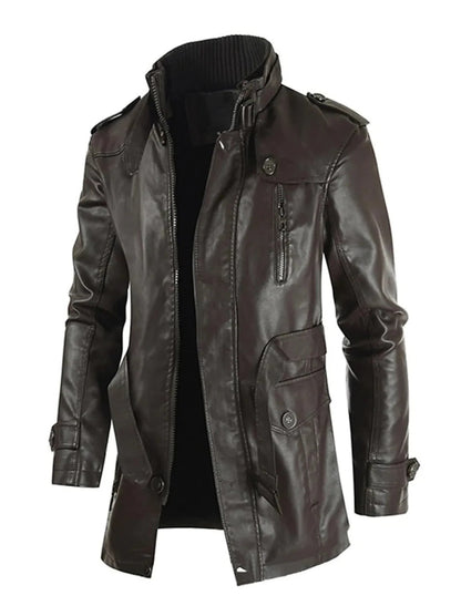 Men's Long Leather Coat – Comfortable Fit and Elegant Style for Winter