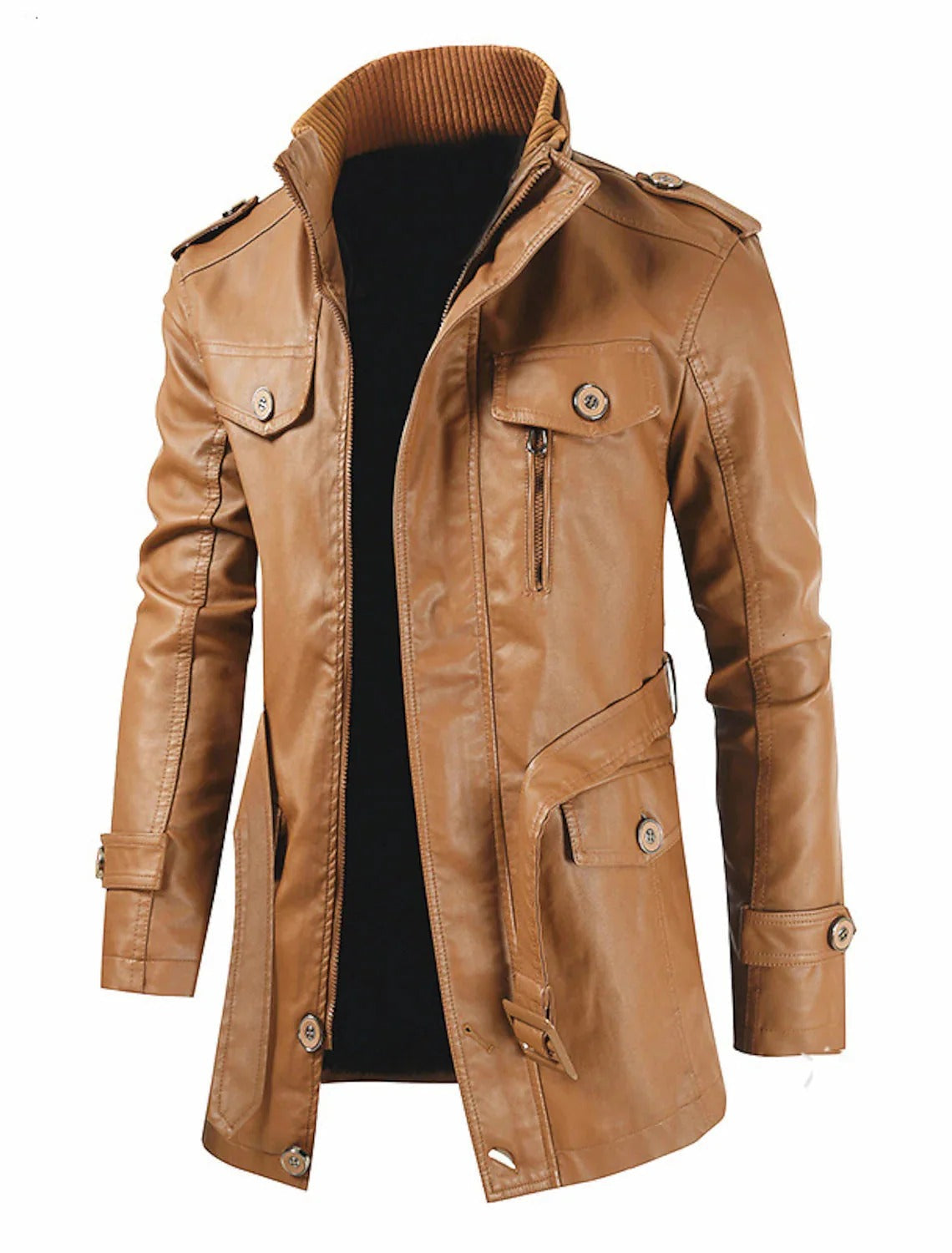 Men's Long Leather Coat – Comfortable Fit and Elegant Style for Winter