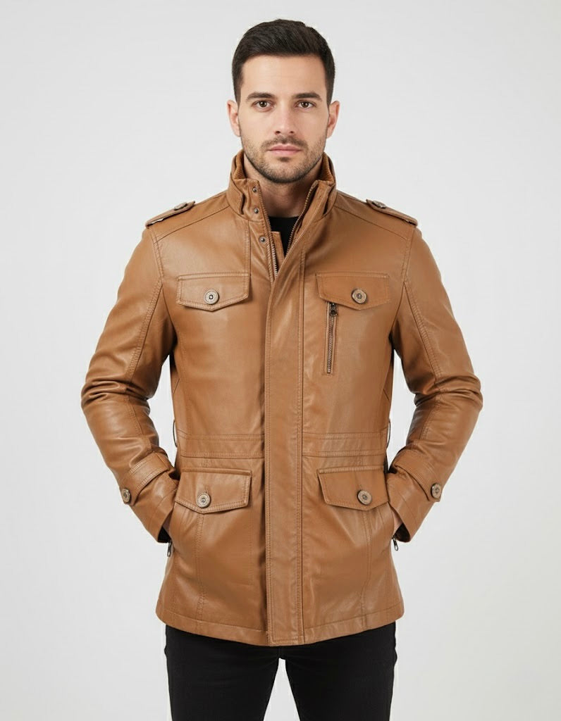 Men's Long Leather Coat – Comfortable Fit and Elegant Style for Winter