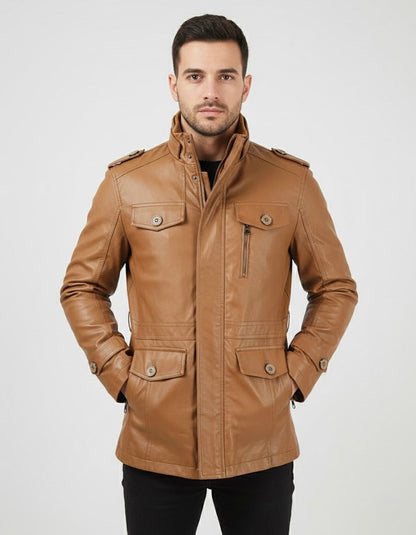 Men's Long Leather Coat – Comfortable Fit and Elegant Style for Winter