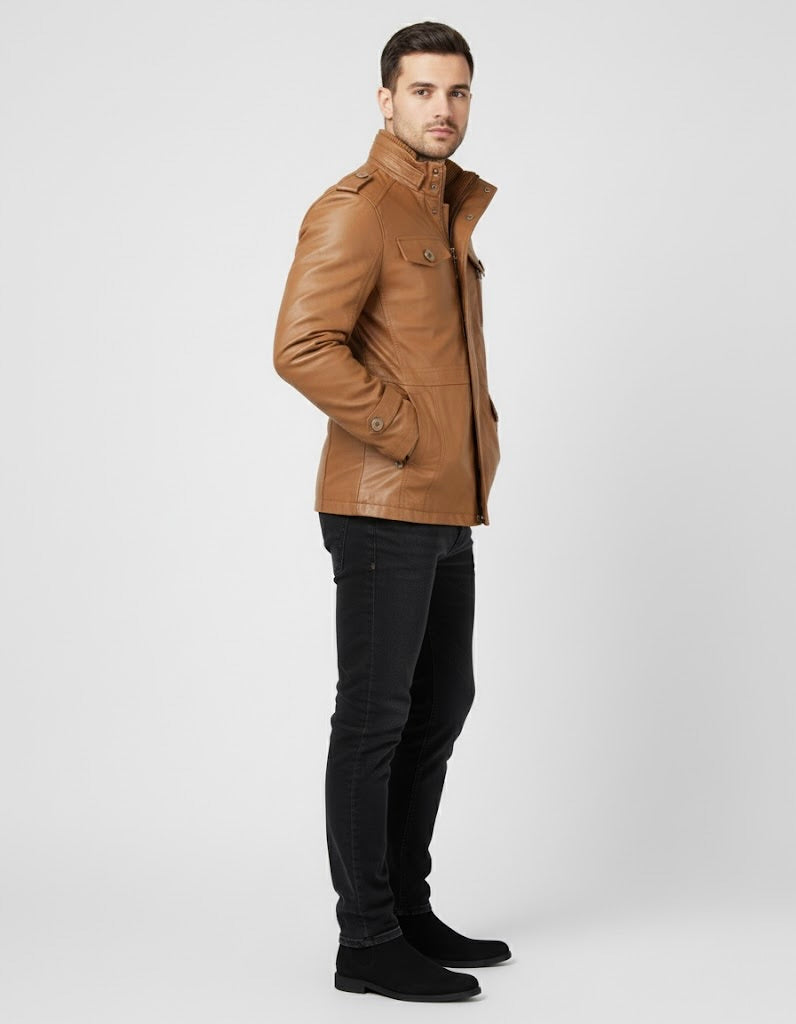 Men's Long Leather Coat – Comfortable Fit and Elegant Style for Winter