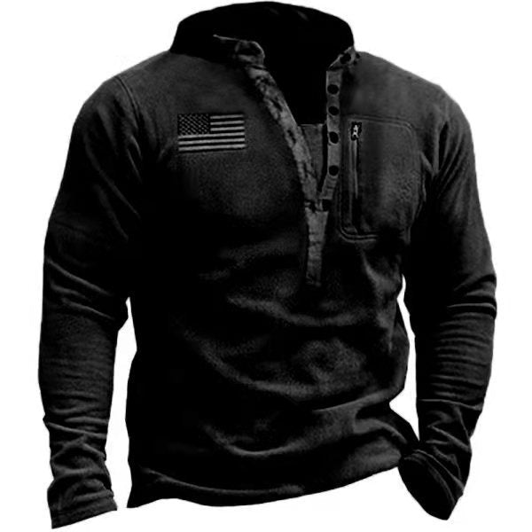 Men's Nano Thermal Henley Fleece Pullover with Zipped Chest Pocket and Camouflage Detail