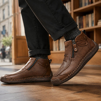 Men's Orthopedic Side-Zip Moc-Toe Leather-Look Ankle Boots
