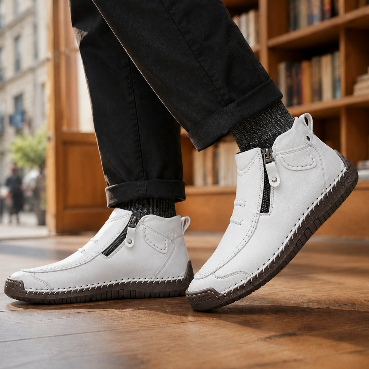 Men's Orthopedic Side-Zip Moc-Toe Leather-Look Ankle Boots