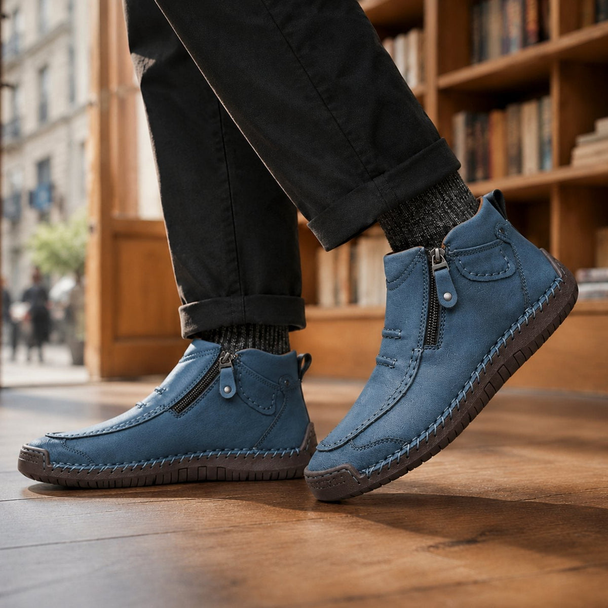 Men's Orthopedic Side-Zip Moc-Toe Leather-Look Ankle Boots
