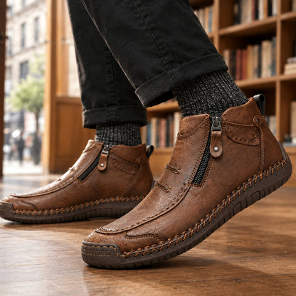 Men's Orthopedic Side-Zip Moc-Toe Leather-Look Ankle Boots