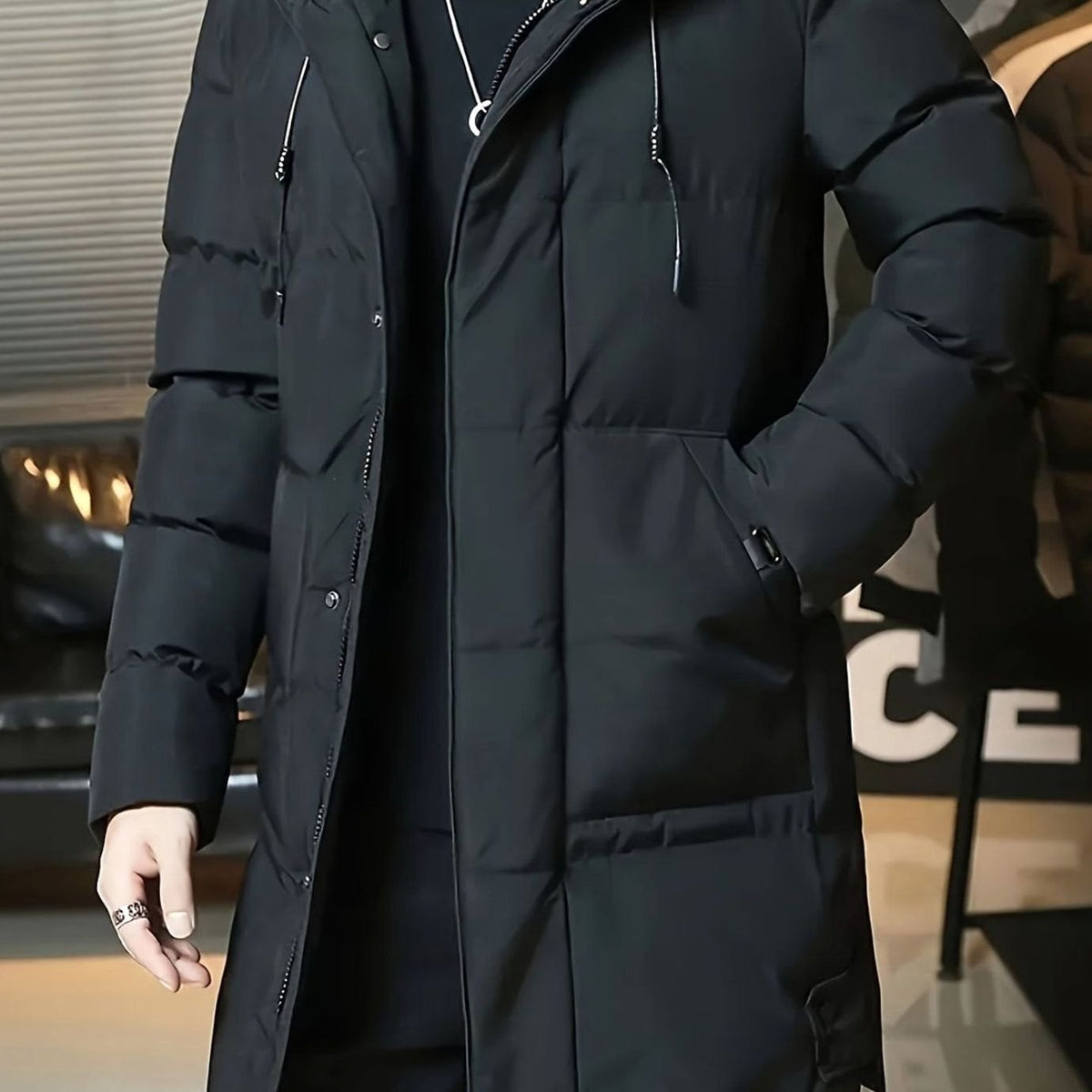 Men's Quilted Hooded Longline Insulated Puffer Coat