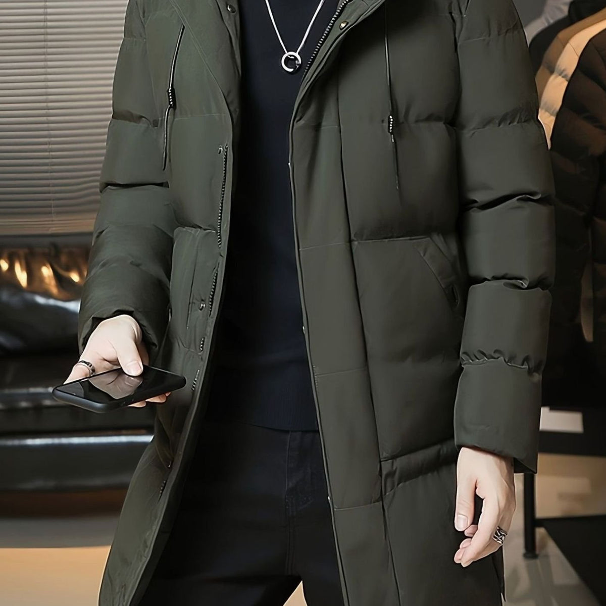 Men's Quilted Hooded Longline Insulated Puffer Coat