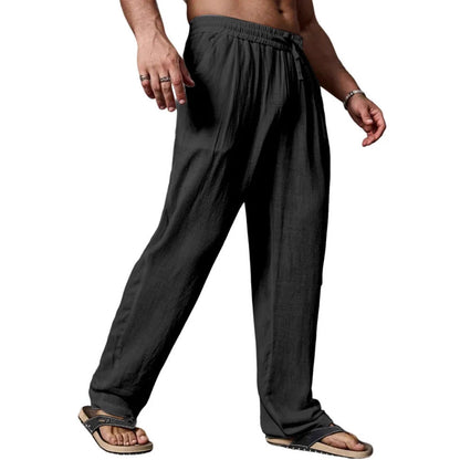 Men's Relaxed Straight-Leg Linen-Blend Yoga Pants with Drawstring Elastic Waistband