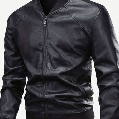 Men's Slim-Fit Full-Zip Faux Leather Bomber Jacket