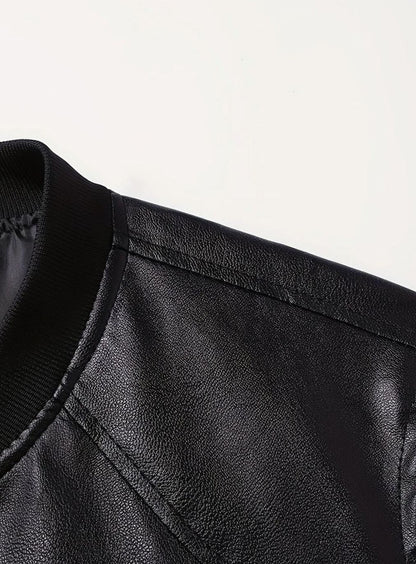 Men's Slim-Fit Full-Zip Faux Leather Bomber Jacket