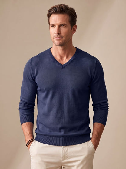 Men's Slim-Fit V-Neck Fine-Knit Stretch Pullover Sweater