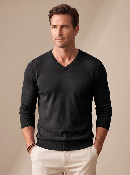 Men's Slim-Fit V-Neck Fine-Knit Stretch Pullover Sweater