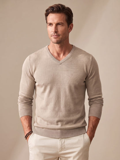 Men's Slim-Fit V-Neck Fine-Knit Stretch Pullover Sweater
