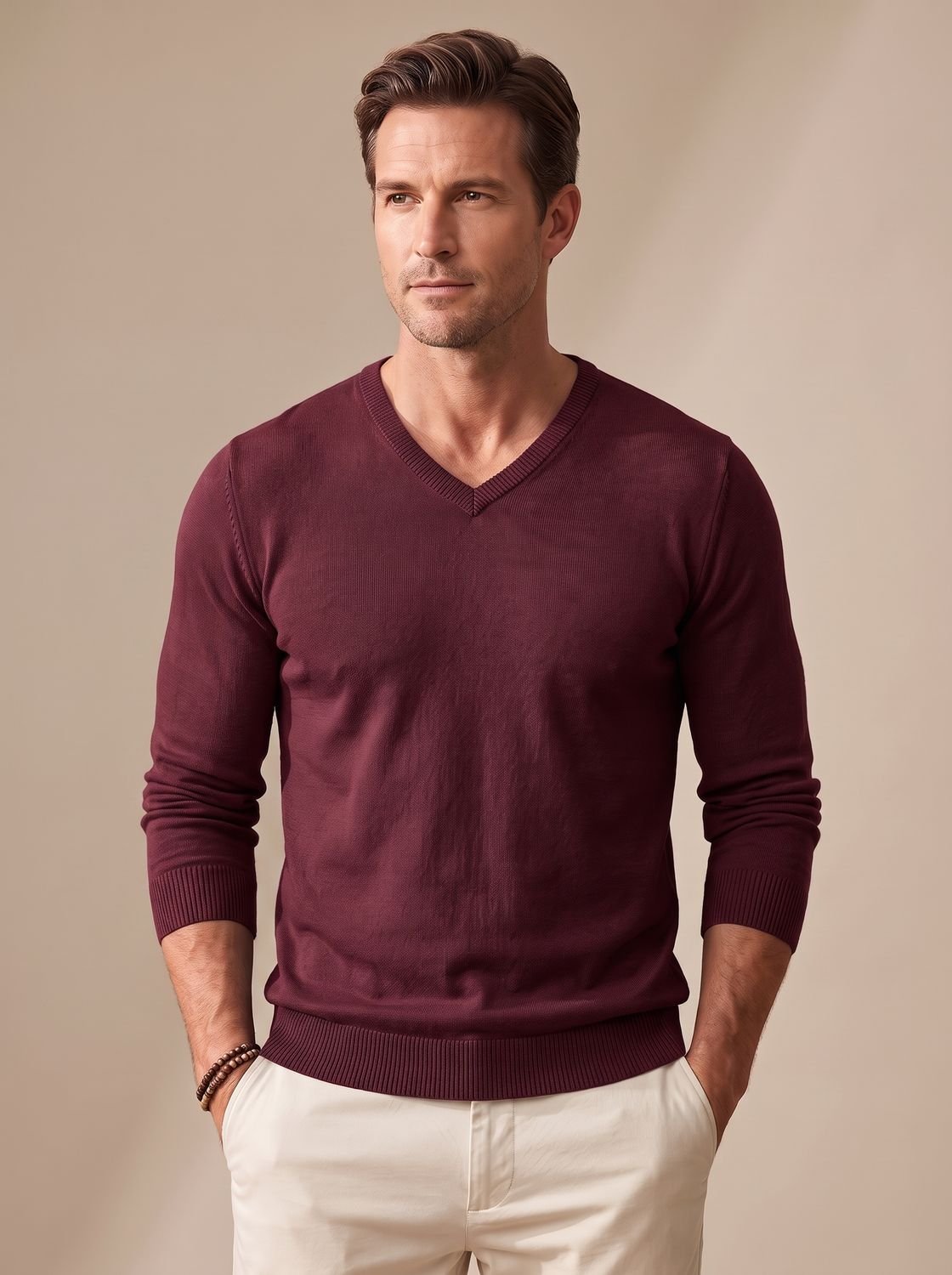 Men's Slim-Fit V-Neck Fine-Knit Stretch Pullover Sweater
