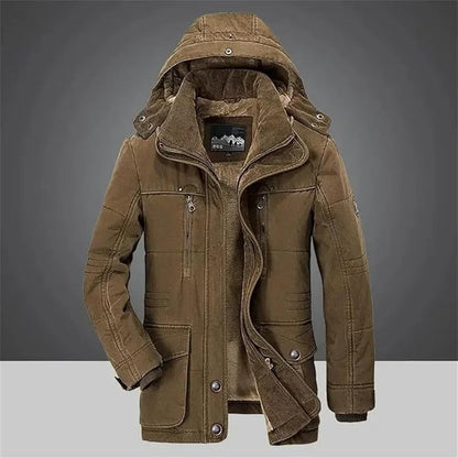 Men's Thermal Winter Jacket with Multiple Pockets - Windproof and Warm