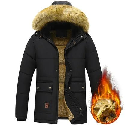Men's Warm Hooded Jacket with Fur Collar