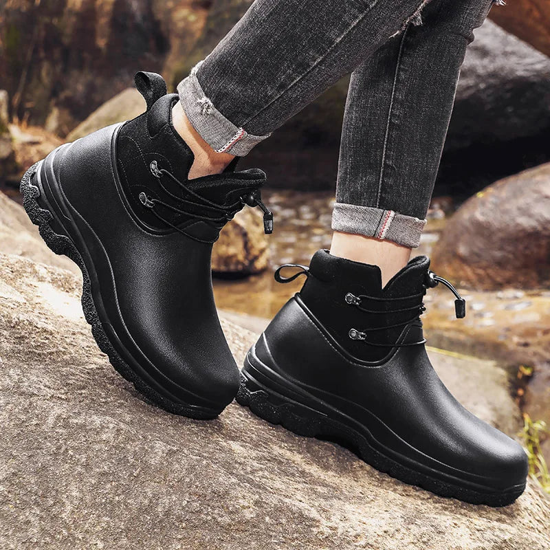 Men's Waterproof Rain Boots with Ankle Strap & Treaded Sole