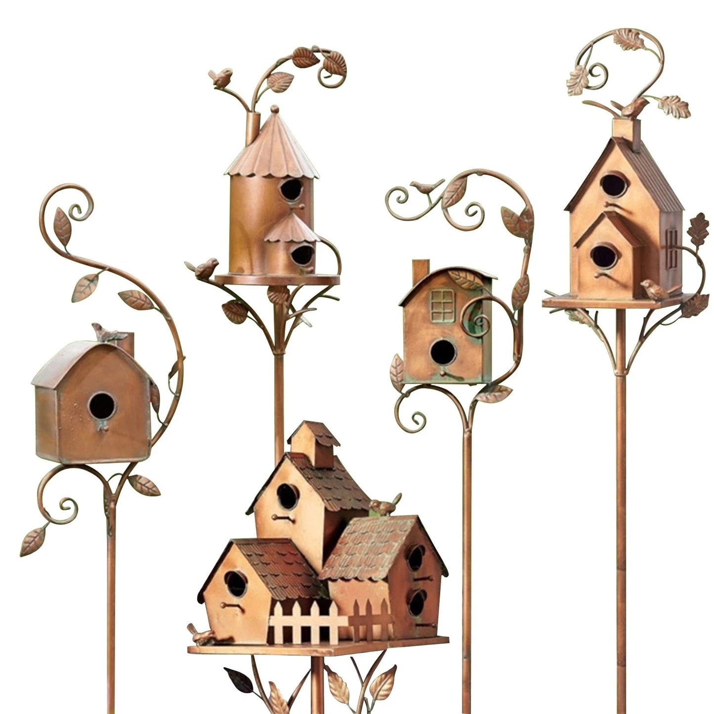 Decorative Metal Birdhouse on Yard Stake