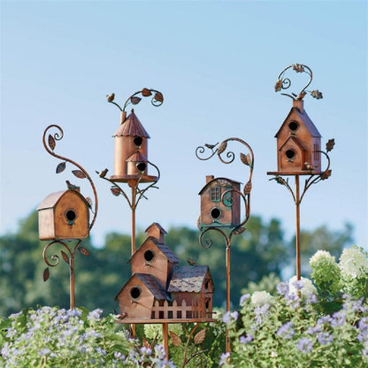 Decorative Metal Birdhouse on Yard Stake - Cofik