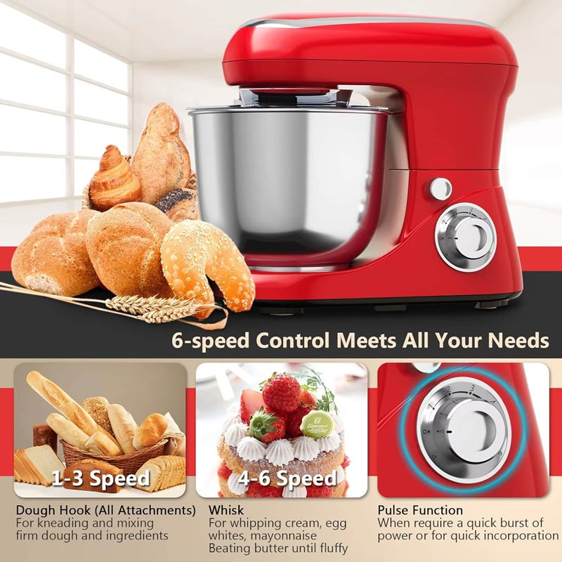 Heavy Duty 6-Speed Electric Mixer with Large Stainless Bowl