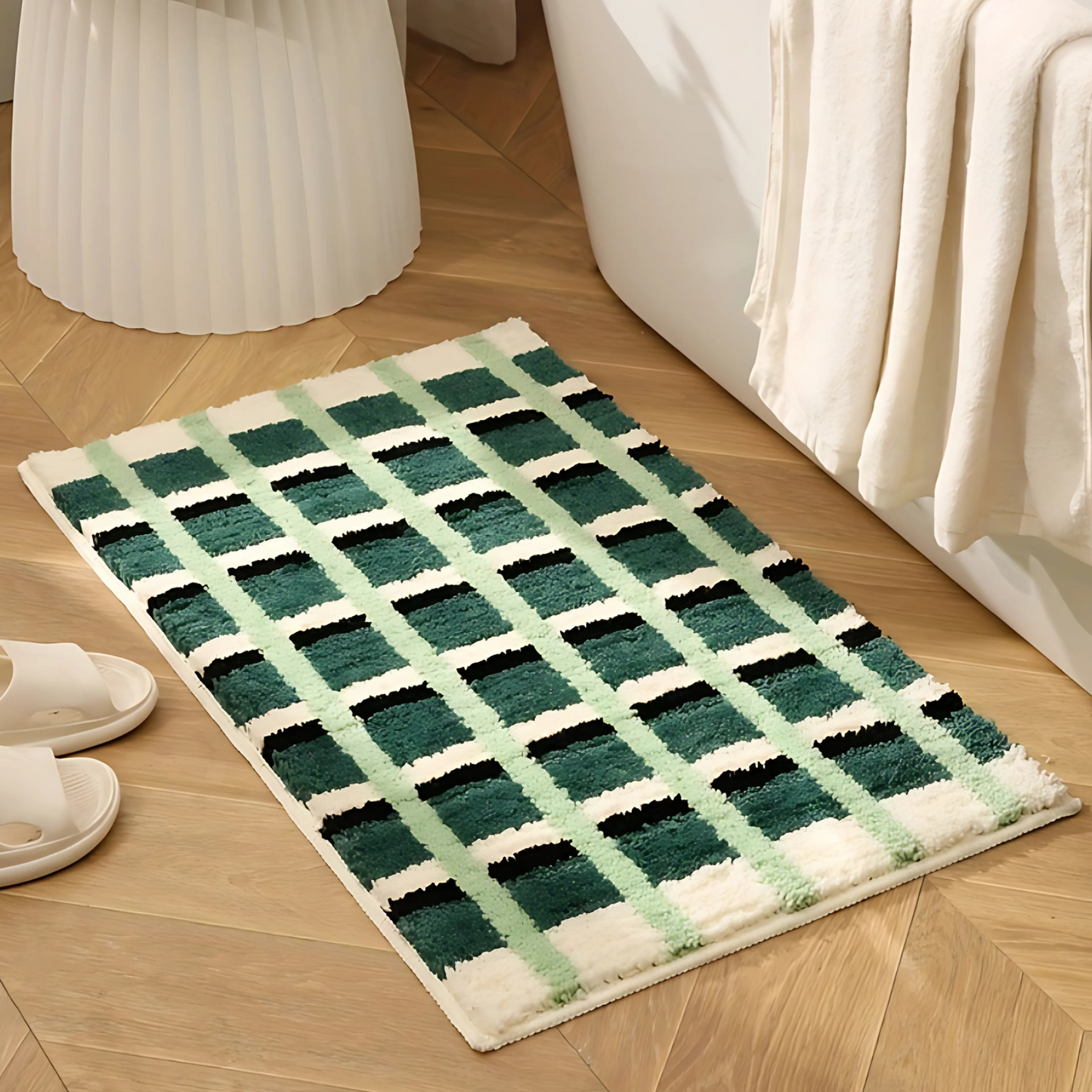 Soft Green Patterned Non Slip Bath Mat