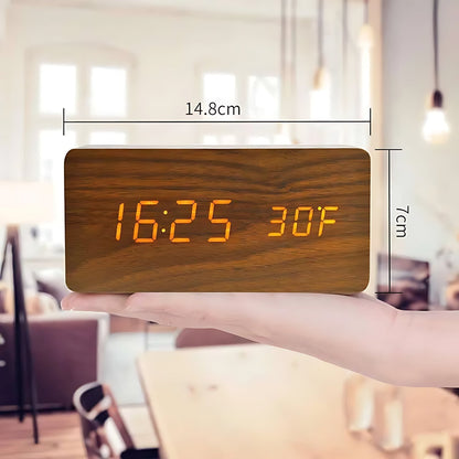 Natural Wood LED Alarm Clock