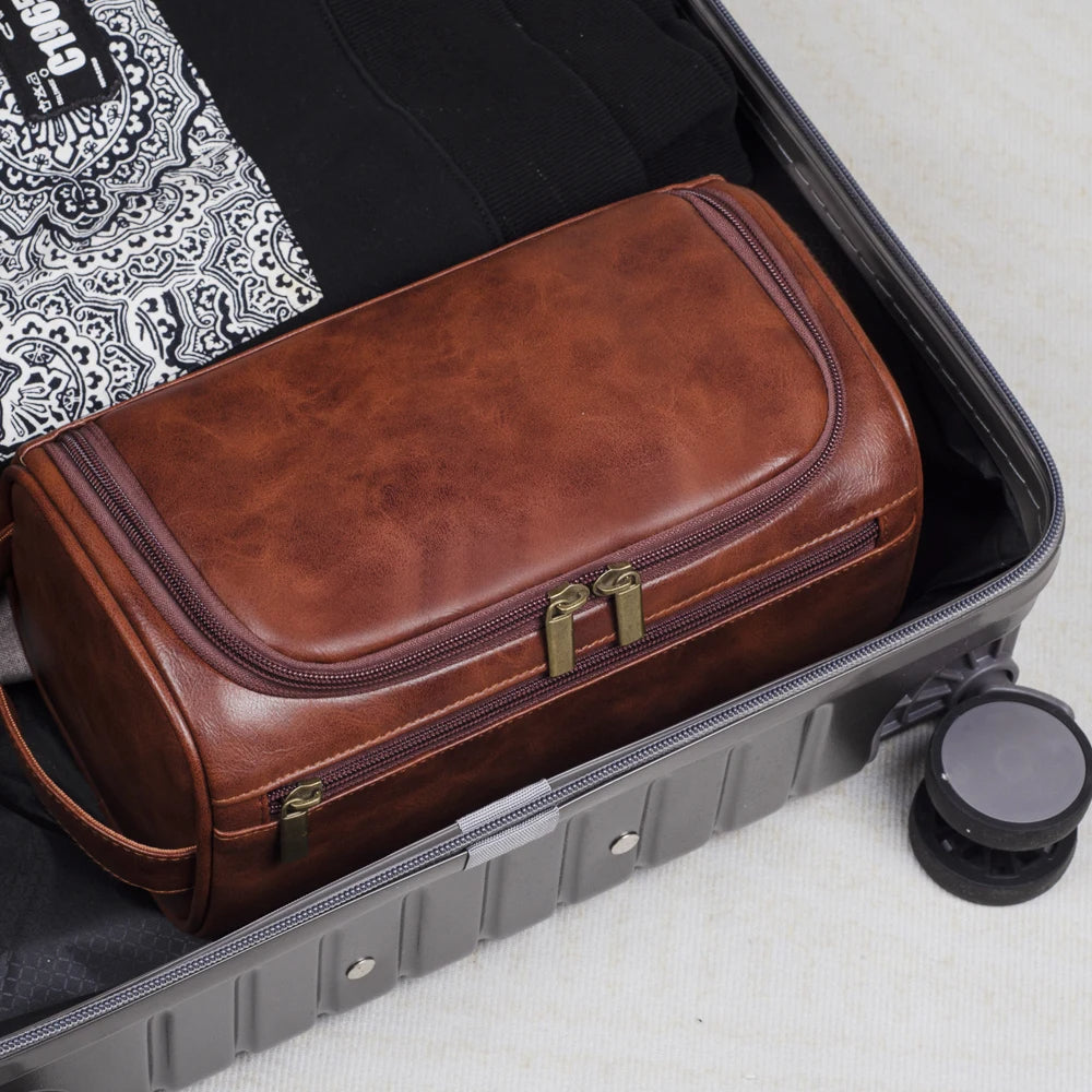 Luxury Travel Leather Toiletry Kit Bag