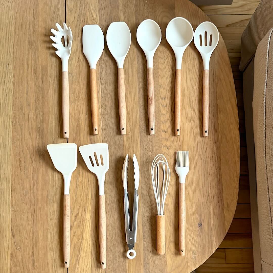 Eco-Friendly Silicone Kitchen Utensil Set with Wood Handles - Cofik
