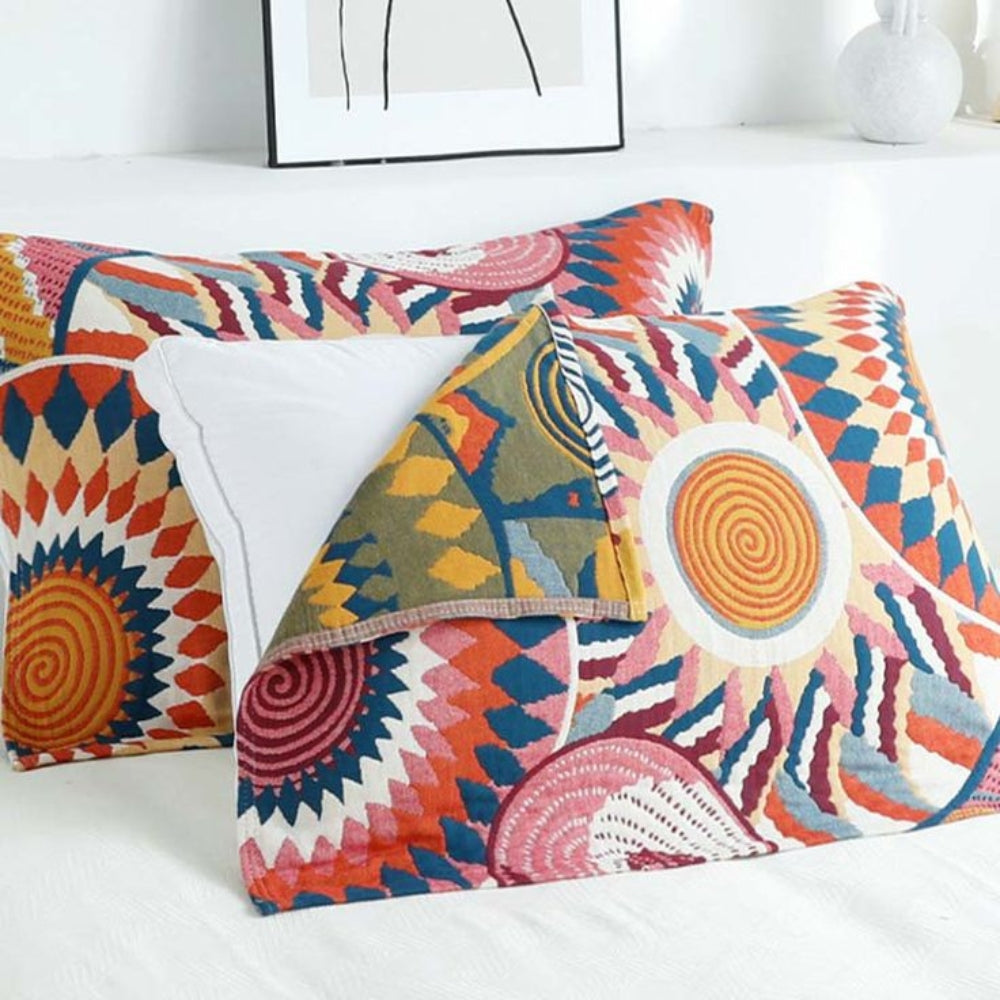Nordic Sunburst Buttoned Cotton Pillowcases (Set of 2)