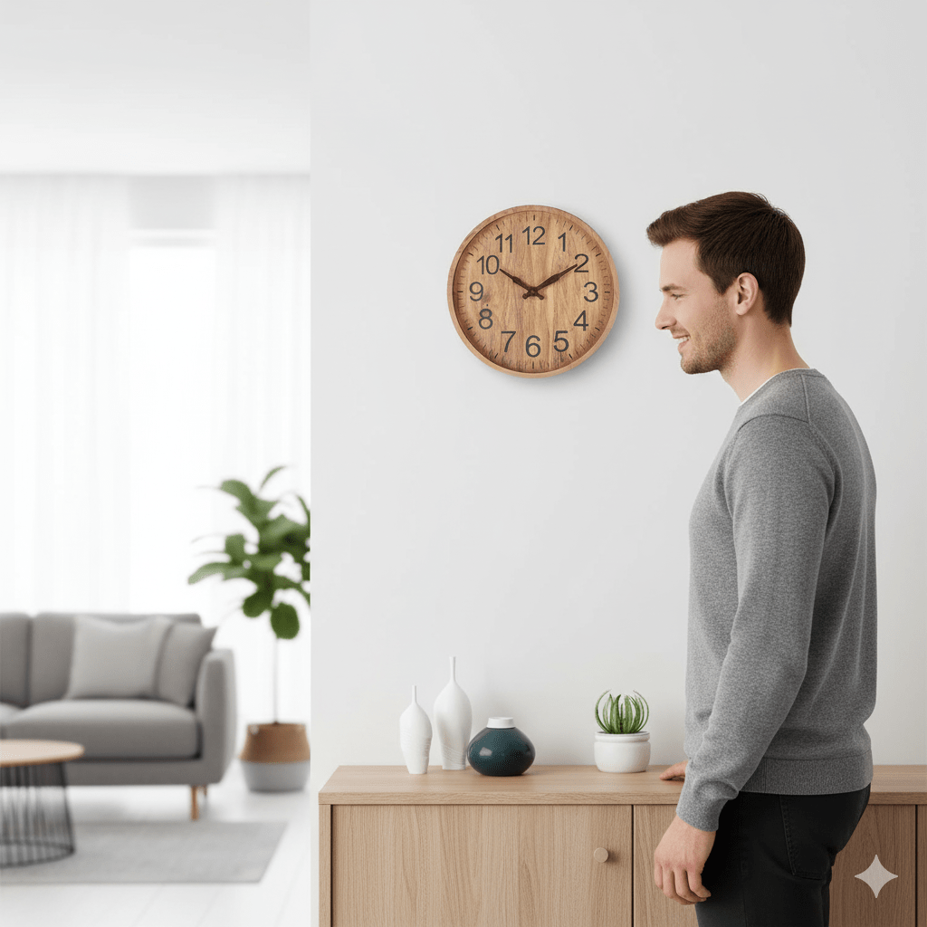 Quiet Wooden Wall Clock with Rustic Style