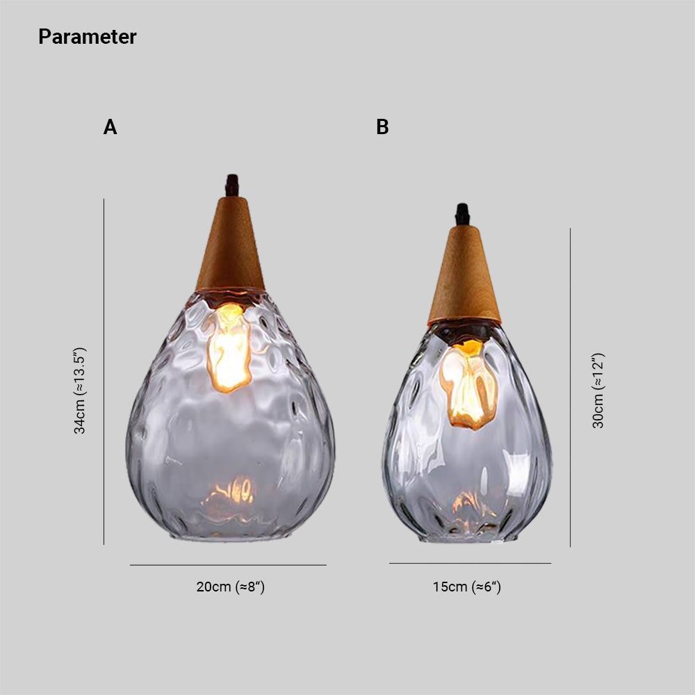 Stylish Glass Wooden Pendant Lamp Adjustable Hanging Light