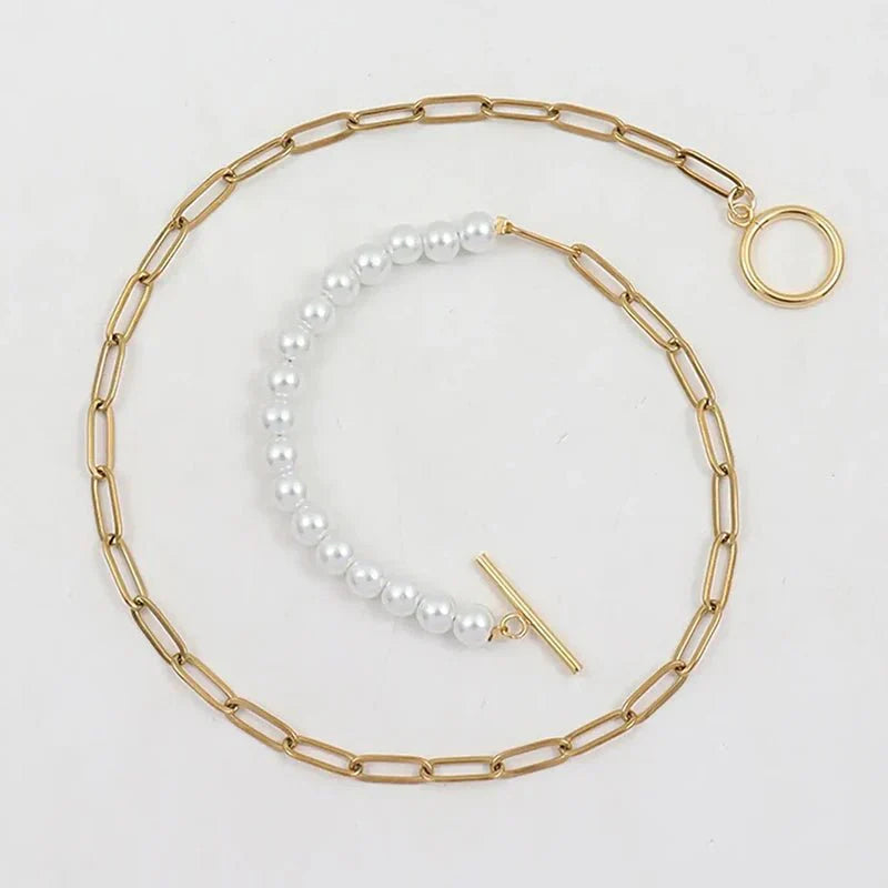 Simple Pearl Chain Bracelet Necklace Set