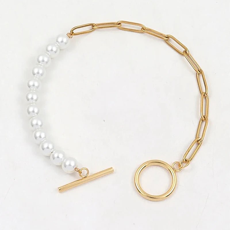 Simple Pearl Chain Bracelet Necklace Set