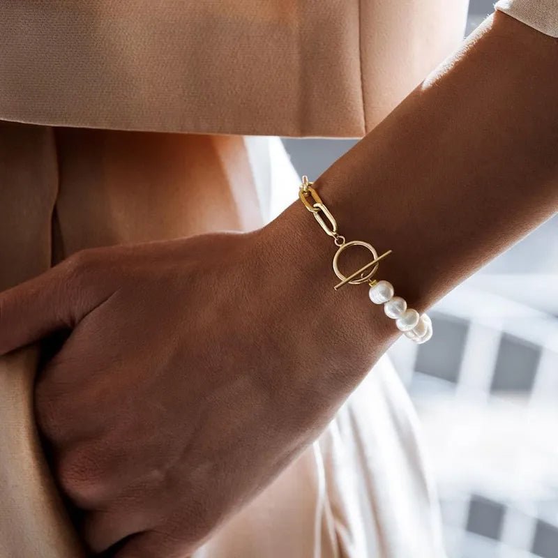 Simple Pearl Chain Bracelet Necklace Set